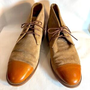 BOBBIES Sz 41 Tan and Brown Suede Lace Up Ankle Boots Made in Portugal